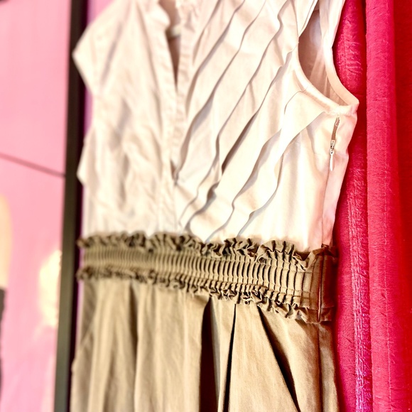 Max & Cleo Midi Business Dress Pleated White Bust Ruffled Waist Taupe Women’s 8 - Picture 3 of 5